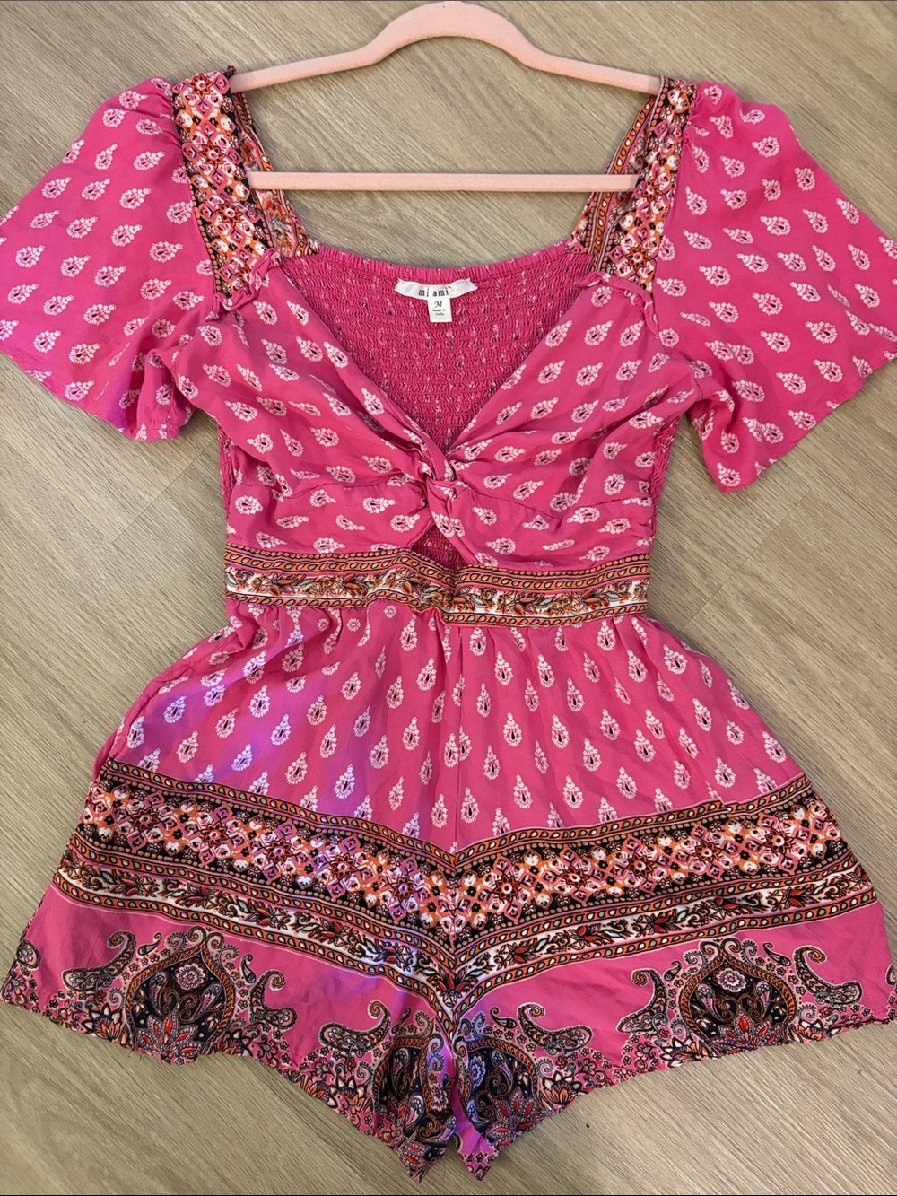 miami Fuchsia Printed Tie-Front Crop Romper